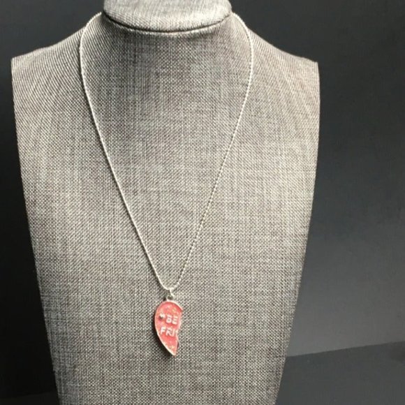 Claires Be Fri Necklace Barbie Pink Silver Ball Chain Best Friend Half Heart - Picture 2 of 7